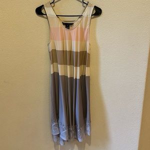 Marc Jacobs 100% Silk Tent Dress. Lace Trim Embellishment. Neutrals. Striped.